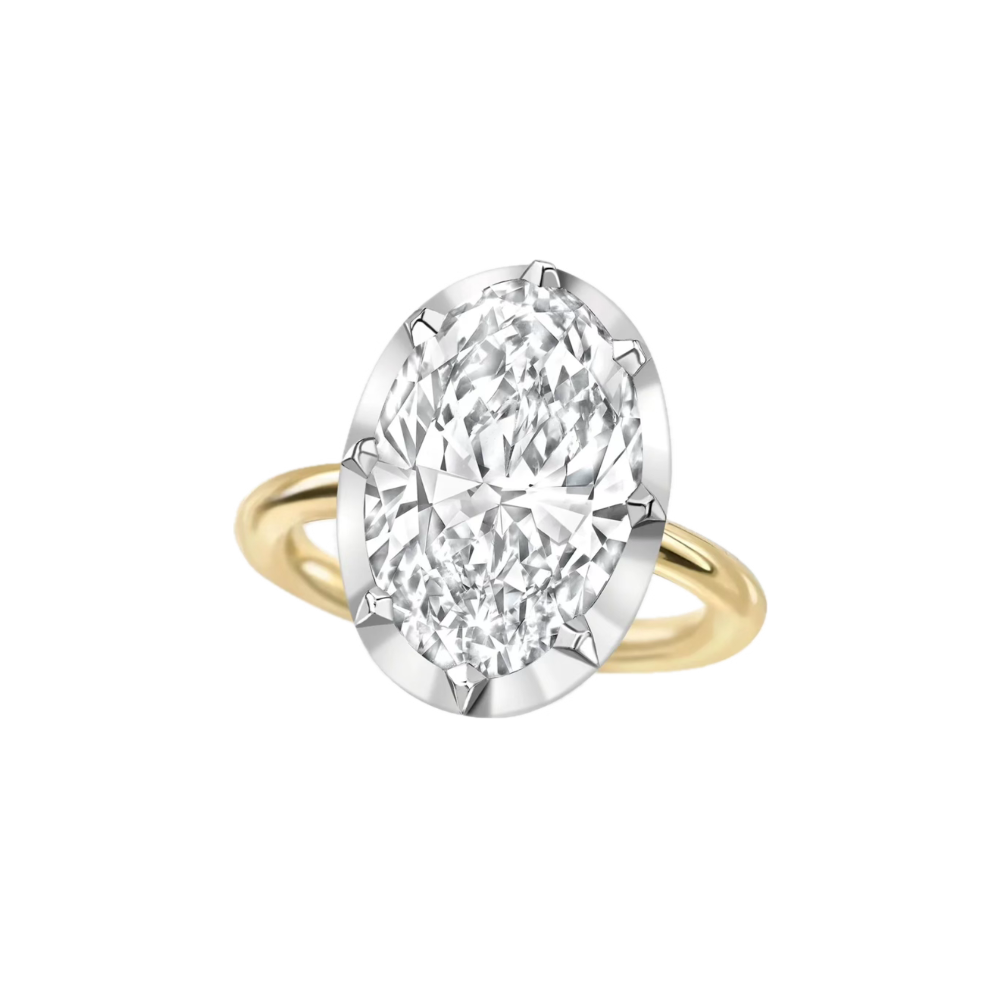 Oval-cut diamond solitaire on a polished yellow-gold band